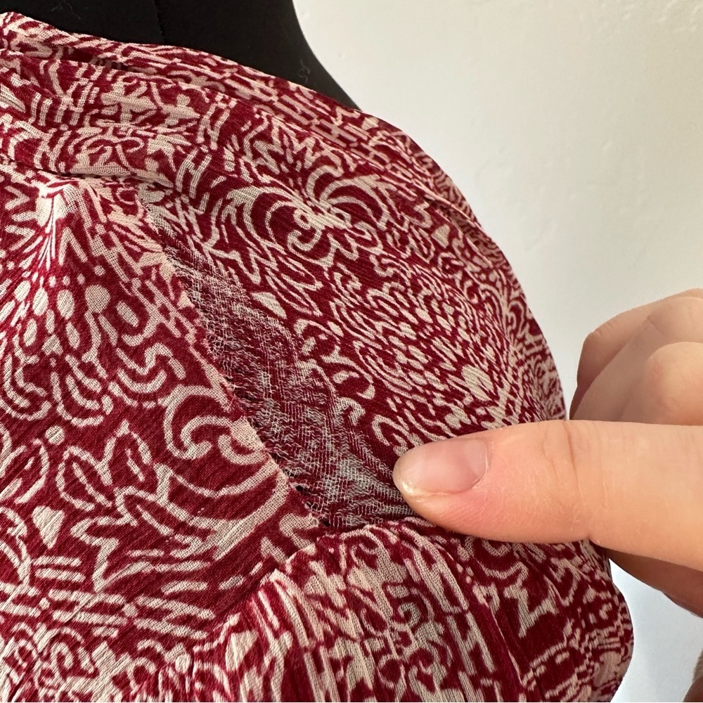 SEZANE Abélia Wrap Around Mosaic Ecru Print Burgundy Blouse Size 4 - Picture 13 of 17
